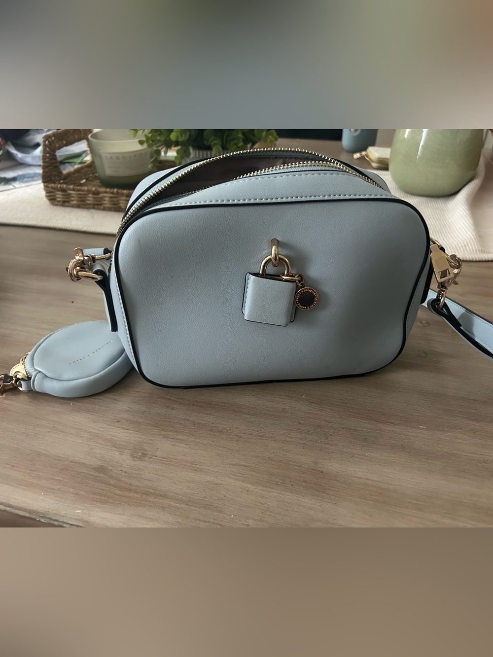 Poppy & Peonies Light Blue Crossbody Bag or Belt Bag with change purse